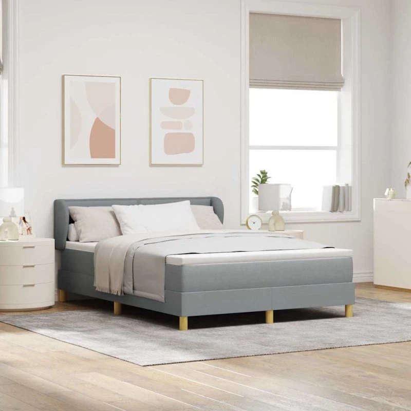 vidaXL Box spring seng med madras Lysegrå 160x200 cm Stof