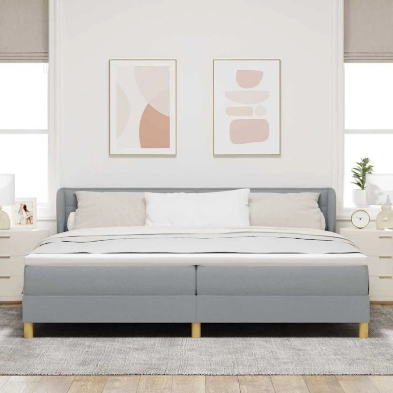 vidaXL Box spring seng med madras Lysegrå 200x200 cm Stof