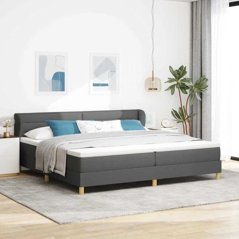 vidaXL Boxspring seng med madras, mørkegrå, 200 x 200 cm