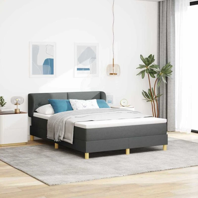 vidaXL Box spring seng med madras, Mørkegrå, 140 x 190 cm