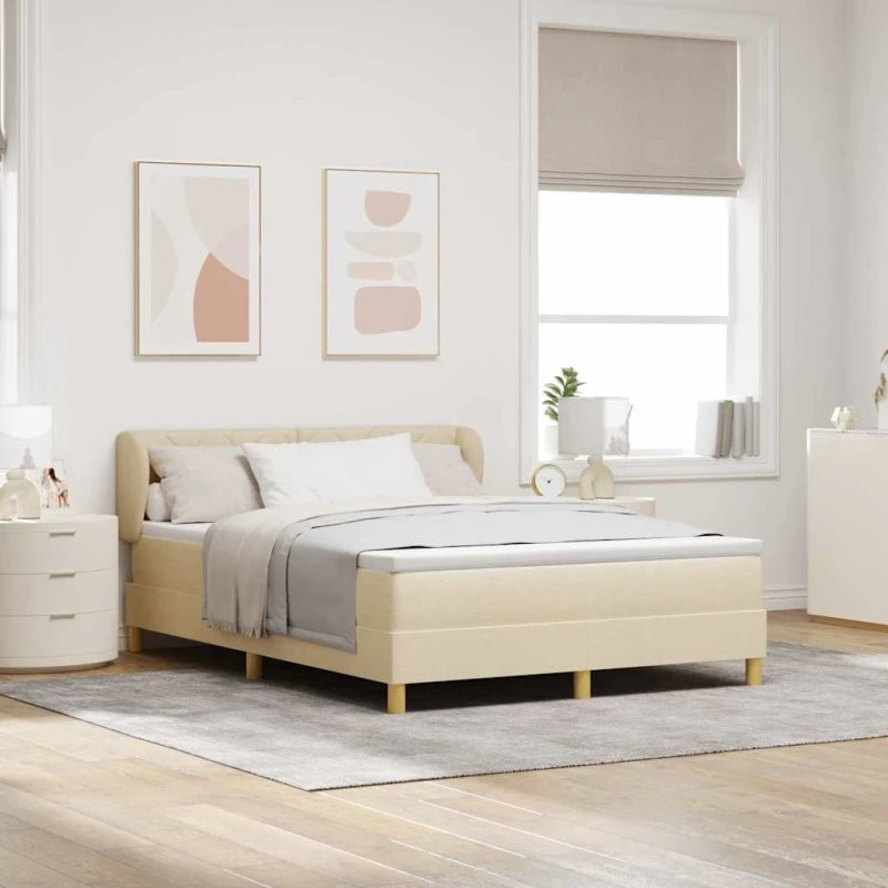 vidaXL Box spring seng med madras Creme 160 x 200 cm Stof