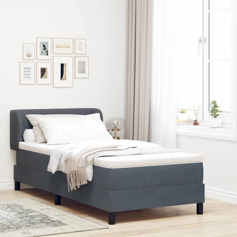 vidaXL Box Spring-seng 90x190 cm mørkegrå fløjl med justerbar hovedgærde