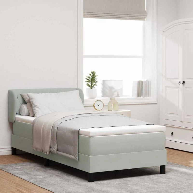 vidaXL Box Spring-seng 90 x 200 cm Lysegrå med mørkegrå hovedgærde
