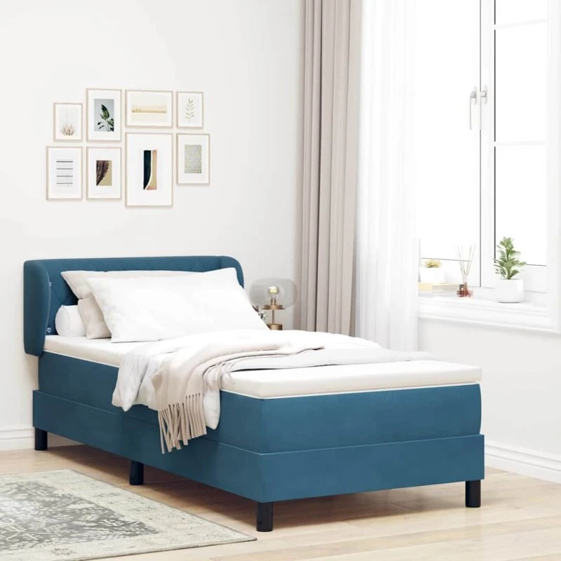 vidaXL Box Spring-seng med hovedgærde, Mørkeblå, 90 x 200 cm