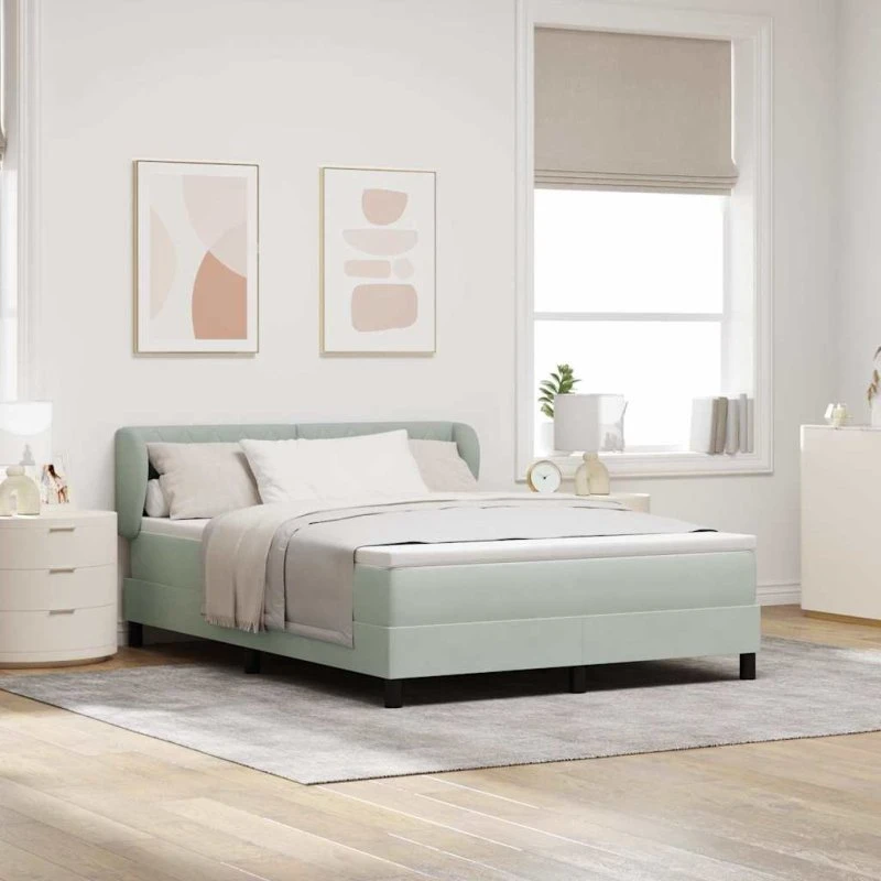 vidaXL Box Spring-seng 140x190 cm Lysegrå med mørkegrå fløjl og justerbar gavl