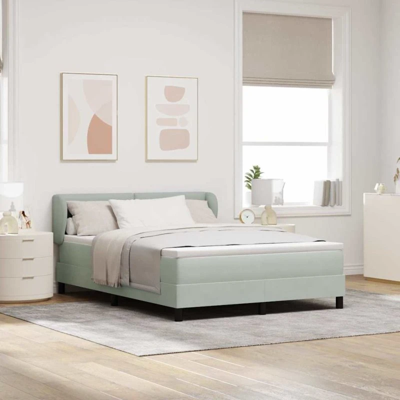 vidaXL Box Spring-seng 140 x 200 cm Lysegrå med mørkegrå fløjl
