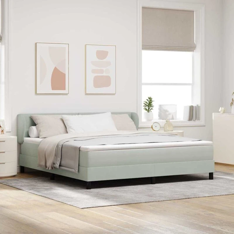 vidaXL Box Spring-seng 180 x 200 cm Lysegrå med mørkegrå fløjl