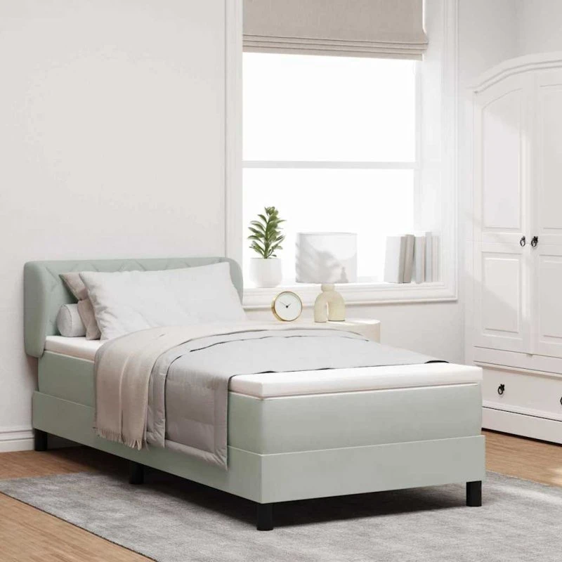 vidaXL Box Spring-seng 90 x 190 cm Lysegrå med hovedgærde