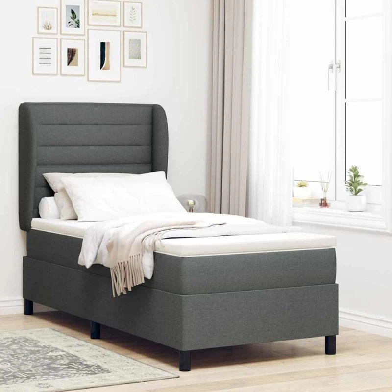 vidaXL Box spring seng med madras, mørkegrå, 90 x 200 cm
