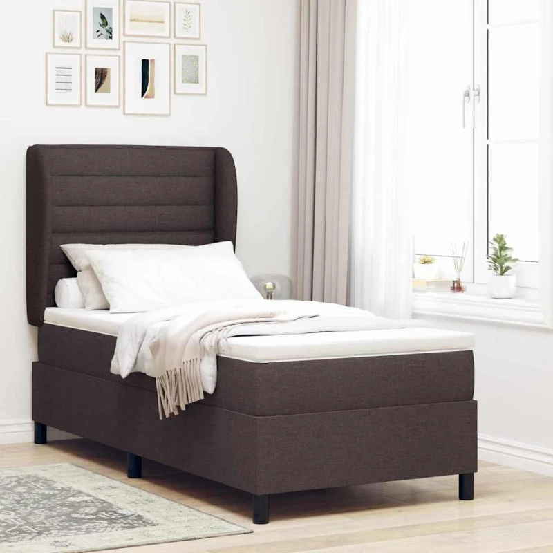 vidaXL Box spring seng med madras, Mørkebrun, 90 x 200 cm