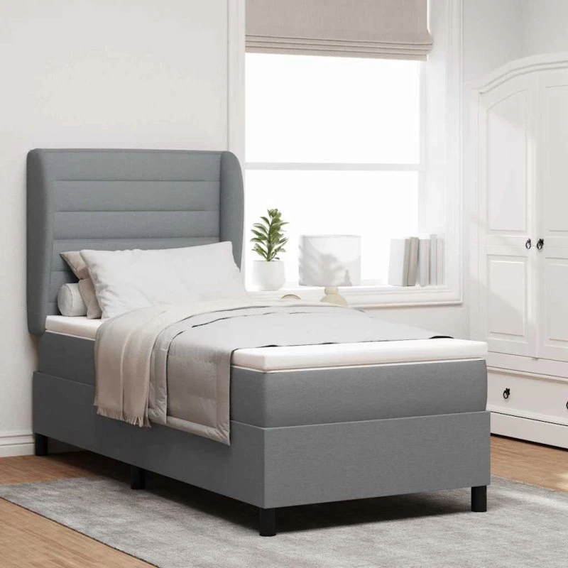 vidaXL Box spring seng med madras Lysegrå 100x200 cm Stof