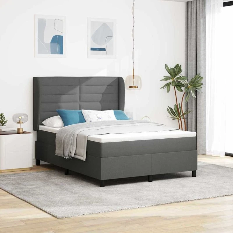vidaXL Box spring seng med madras Mørkegrå 140x190 cm