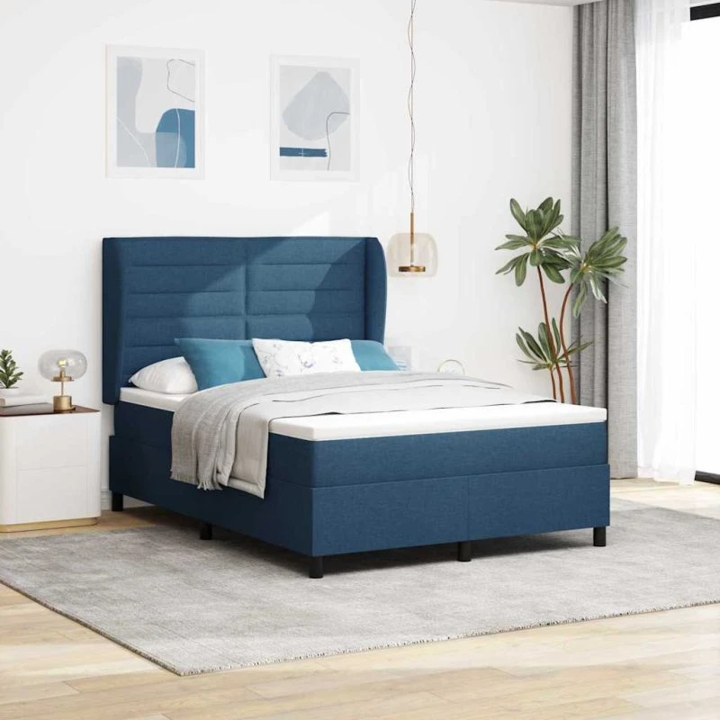 vidaXL Boxspring Seng med Madras og Hovedgærde, Blå, 140 x 190 cm