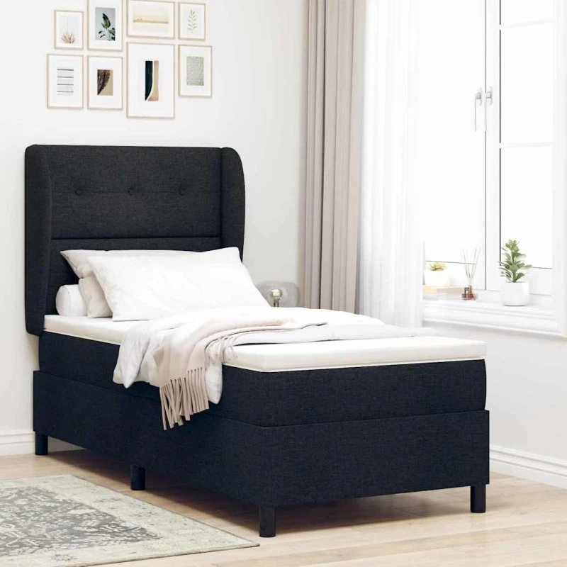 vidaXL Boxspring seng med madras og hovedgærde, sort, 90 x 200 cm