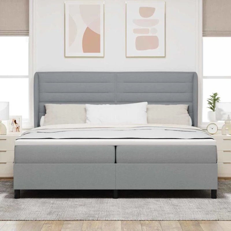 vidaXL Box spring seng med madras Lysegrå 200x200 cm Stof