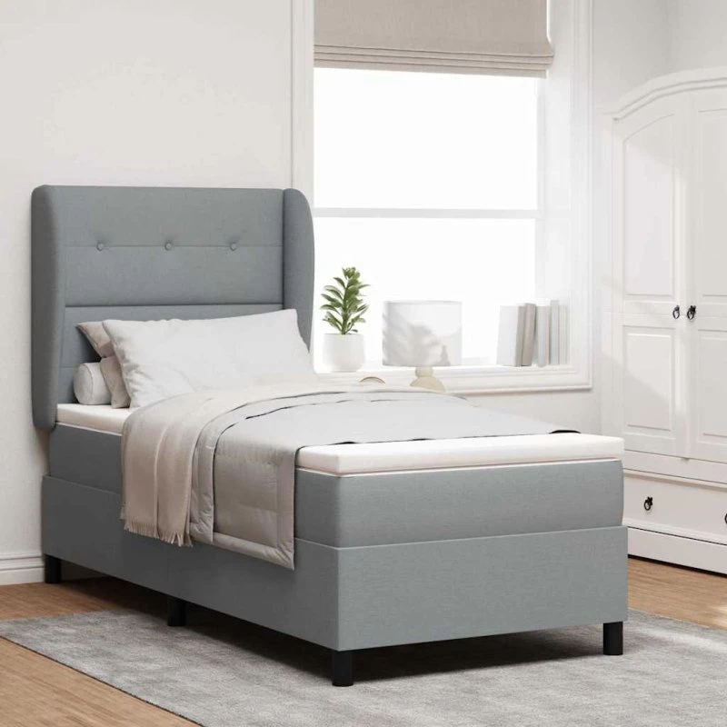 vidaXL Box spring seng med madras Lysegrå 90 x 200 cm Stof