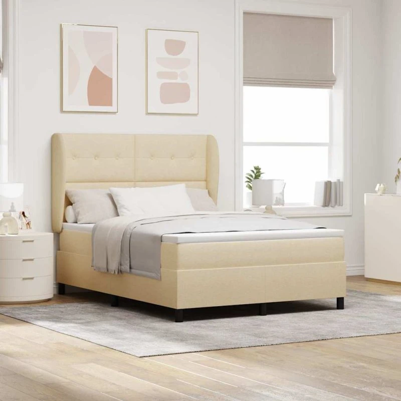 vidaXL Box spring seng med madras Creme 160 x 200 cm Stof