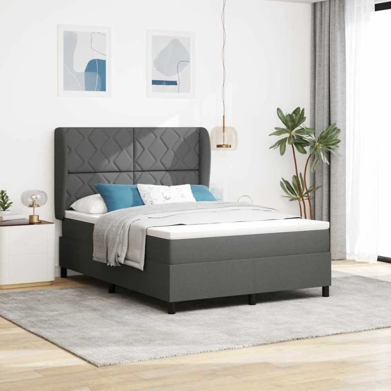 Box Spring Seng Med Madras Mørkegrå 160x200 cm