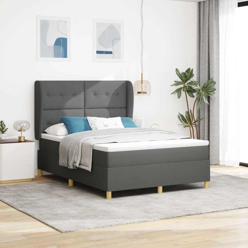 vidaXL Box spring seng med madras Mørkegrå 190x140 cm