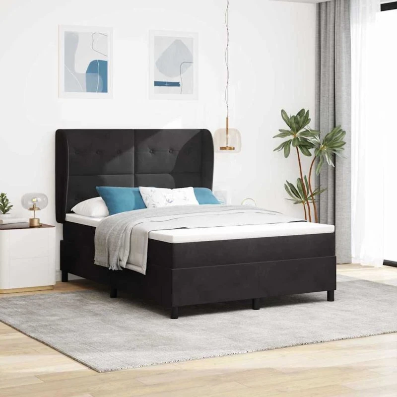 vidaXL Boxspring-seng med madras, Sort, 190 x 140 cm