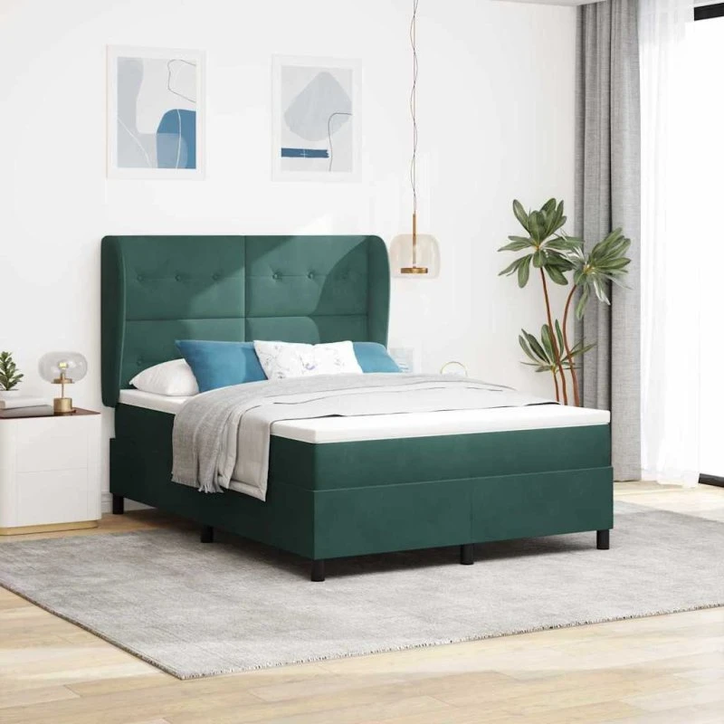 vidaXL Boxspring-seng med madras, Mørkegrøn 200 x 160 cm