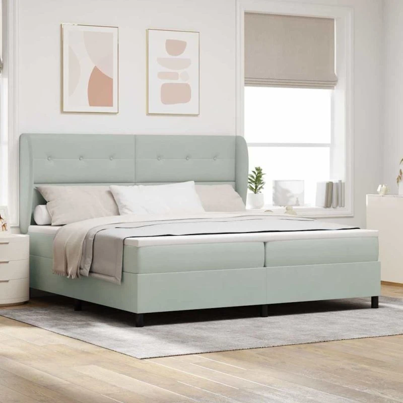 vidaXL Box Spring Seng med Madras Lysegrå 200x200 cm Fløjl