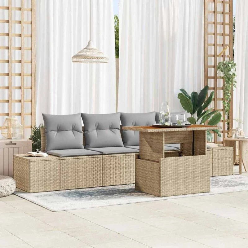 vidaXL Have Spisebordssæt 5 stk Beige og Grå 100 x 55 x 73 cm