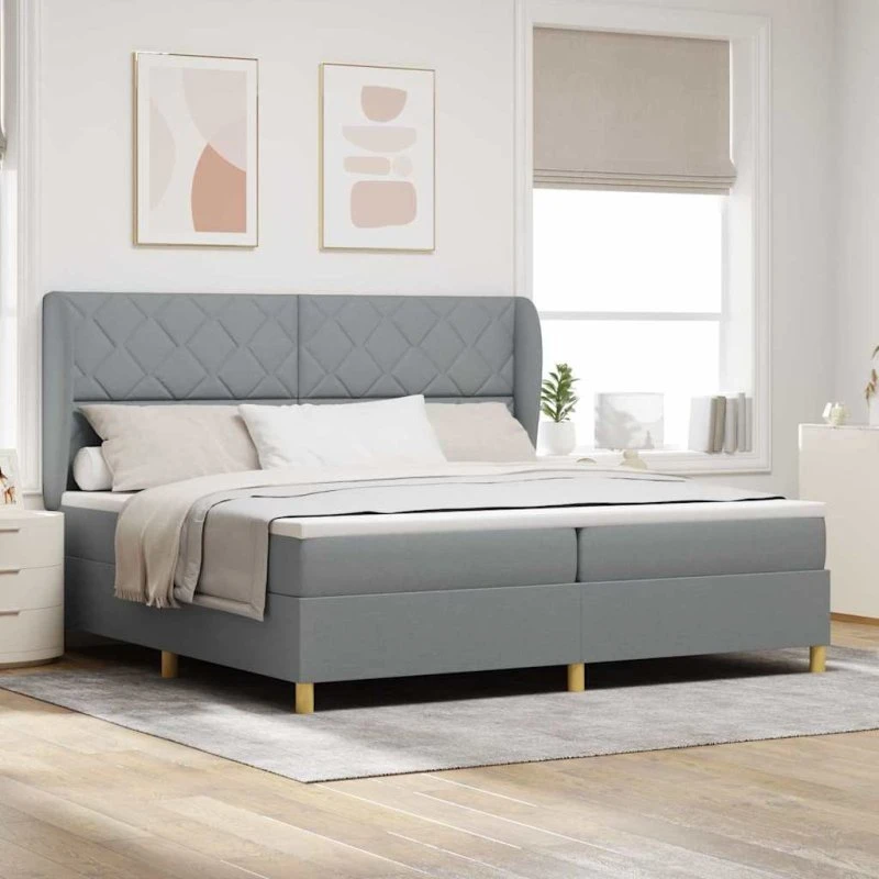 vidaXL Boxspring Seng 200x200 cm Lysegrå Stof