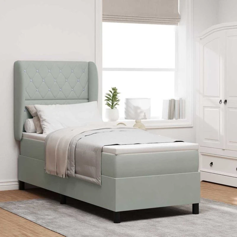 vidaXL Boxspring Seng med Madras Lysegrå 200 x 80 cm