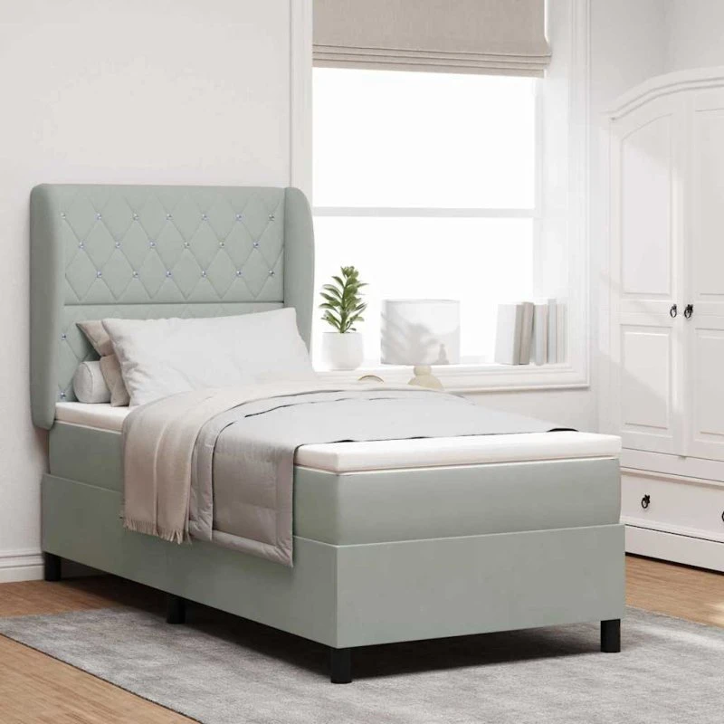 vidaXL Box Spring Seng med Madras Lysegrå 200x100 cm Fløjl