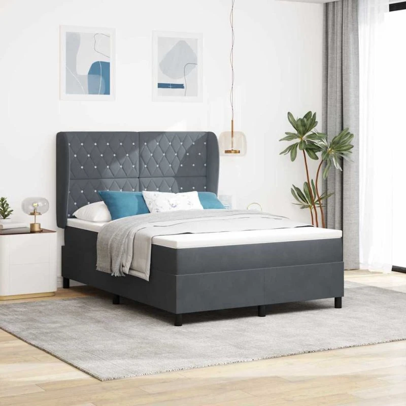 Box Spring Seng med Madras Mørkegrå 140x190 cm