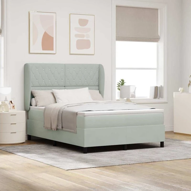 vidaXL Box Spring Seng med Madras Lysegrå 200x140 cm Fløjl