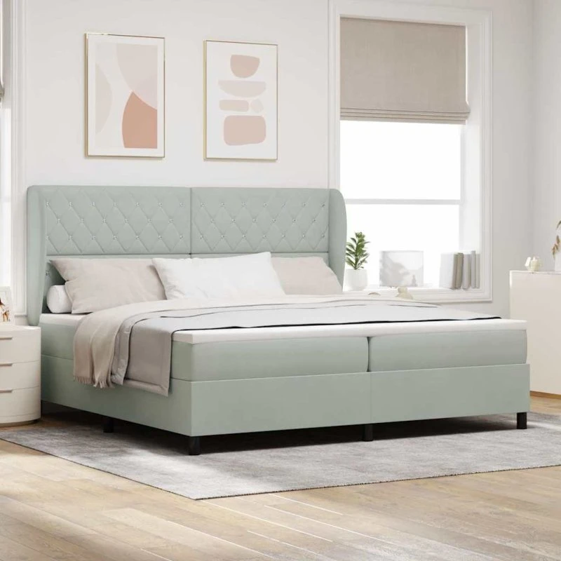 vidaXL Boxspring Seng med Madras Lysegrå 200x200 cm Fløjl