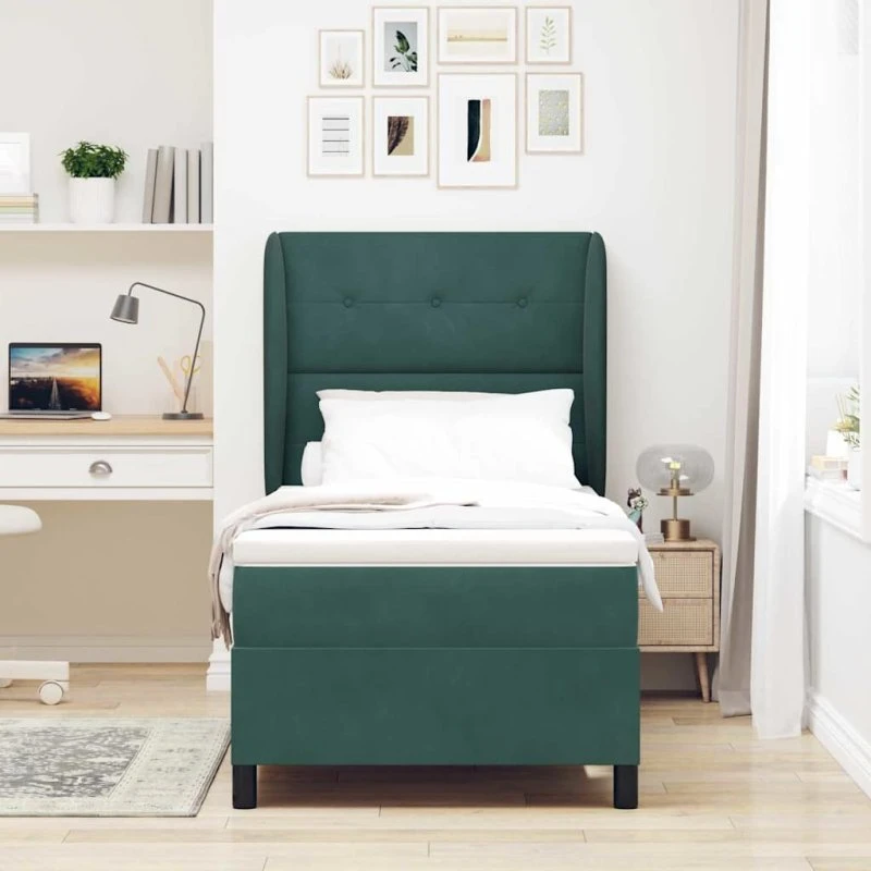 vidaXL Boxspring-seng med madras, Mørkegrøn 200 x 90 cm