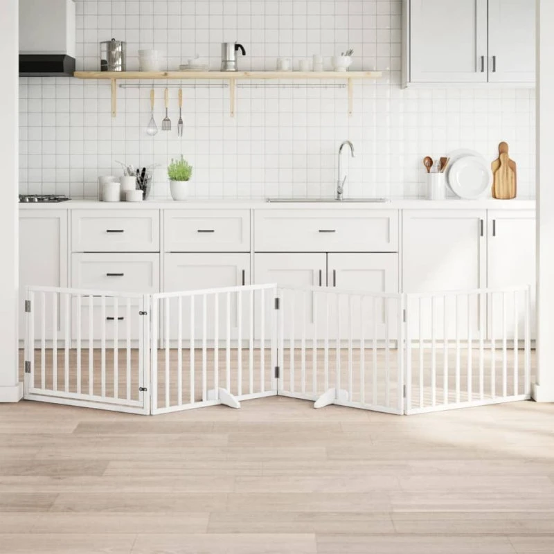 vidaXL Hundelåge 320 cm foldbar hvid poppeltræ