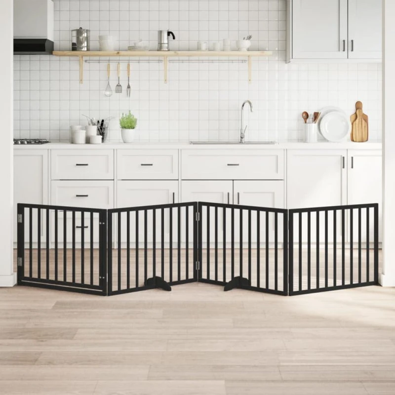 vidaXL Hundelåge 4 Paneler 300 cm Foldbar Poppeltræ Sort