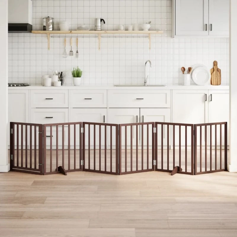 vidaXL Hundelåge 6 paneler 300 cm foldbar brun
