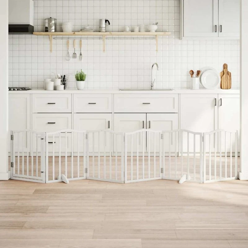 vidaXL Hundelåge 6 paneler 300 cm foldbar hvid