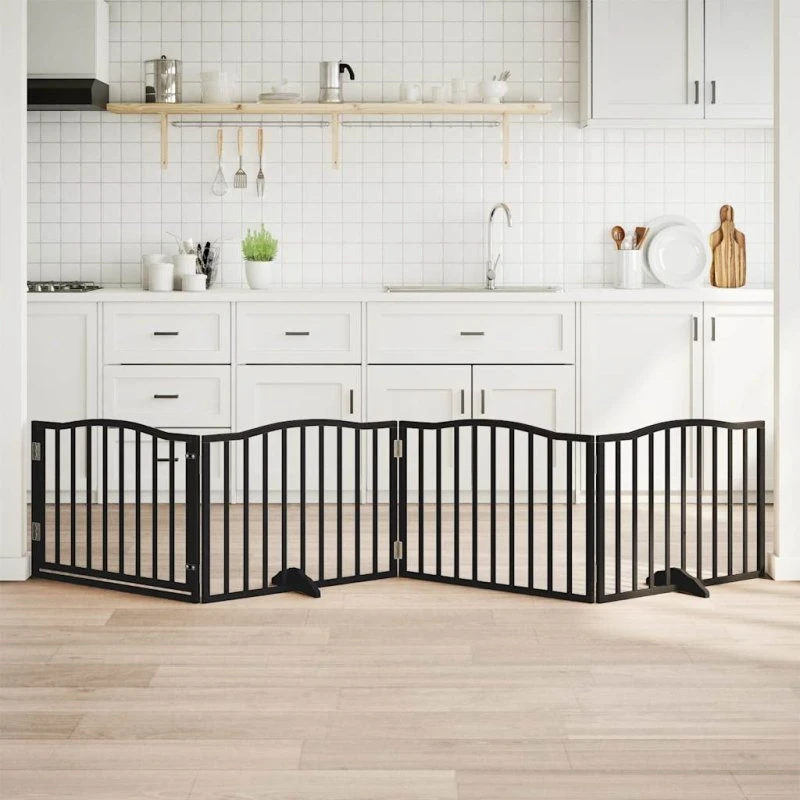 vidaXL Hundegitter med dør, foldbar, 4 paneler, 320 cm, sort