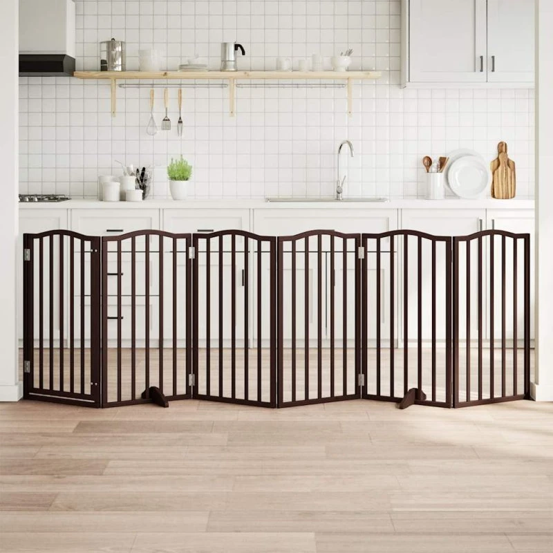 vidaXL Hundelåge 6 Paneler 300 cm Foldbar Poppeltræ Brunt