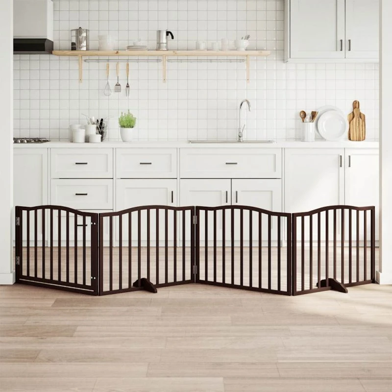 vidaXL Hundelåge 4 Paneler 320 cm Foldbar Poppeltræ Brun