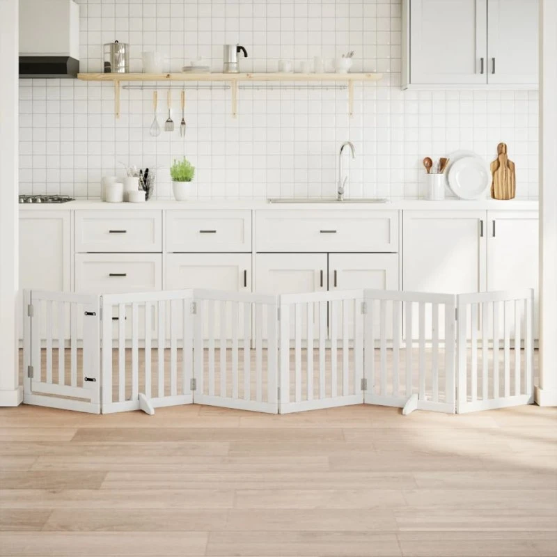 vidaXL Hundelåge 6 paneler 300 cm foldbar hvid
