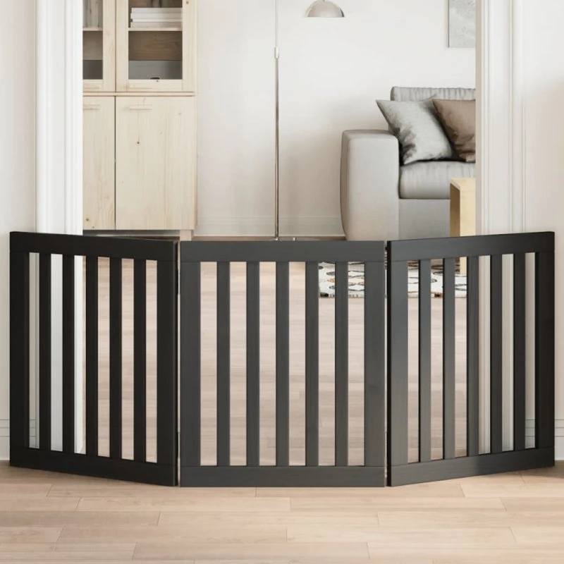 vidaXL Hundelåge 3 Paneler 150 cm Foldbar Poppeltræ Sort
