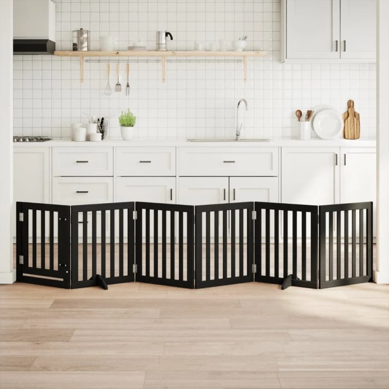 vidaXL Hundelåge 6 paneler 300 cm foldbar sort