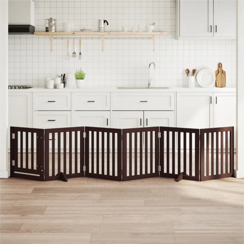 vidaXL Hundelåge 6 Paneler 300 cm Foldbar Poppeltræ Brun