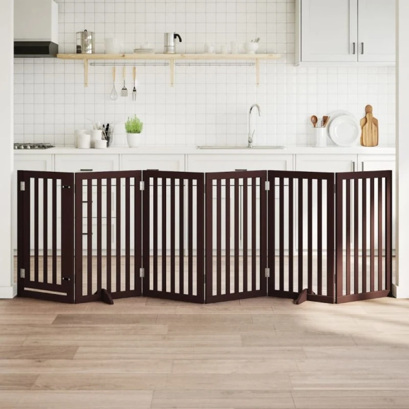 vidaXL Hundelåge 6 paneler 300 cm foldbar brun