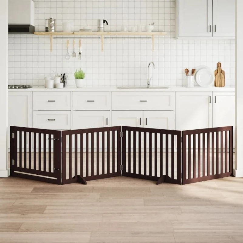vidaXL Hundelåge 4 Paneler 320 cm Foldbar Poppeltræ Brun