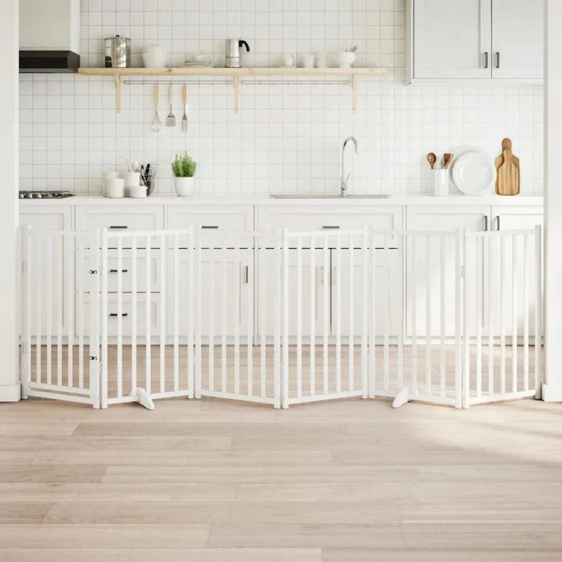 vidaXL Hundelåge 6 Paneler 300 cm Foldbar Massivt Gran Hvid