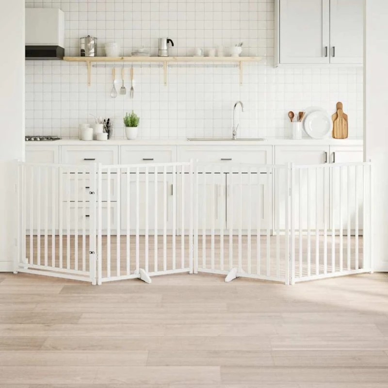 vidaXL Hundelåge 320 cm foldbar massivt gran hvid