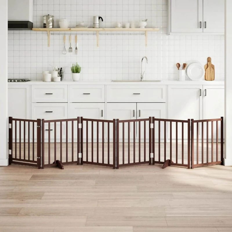vidaXL Hundelåge 6 Paneler 300 cm Foldbar Brunt Gran